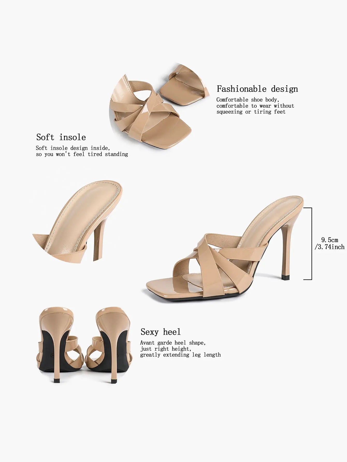 Women's Heeled Open Toe Sandals Square Toe Shoes Dress Wedding Office Shoes YISHIFAN