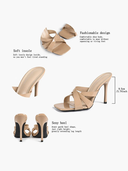 Women's Heeled Open Toe Sandals Square Toe Shoes Dress Wedding Office Shoes YISHIFAN