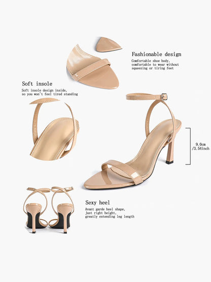 Women Leather High-Heel Sandals Pointed Toe Open Back Stiletto Heels Office Dress Shoes YISHIFAN