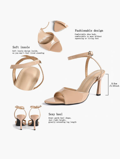 Women Leather High-Heel Sandals Peep-Toe Stiletto Heels Wedding Party Evening Dress Shoes YISHIFAN