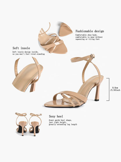Brown Leather High-Heel Sandals  Cross Strap Stiletto Heels Wedding Party Dress Shoes YISHIFAN