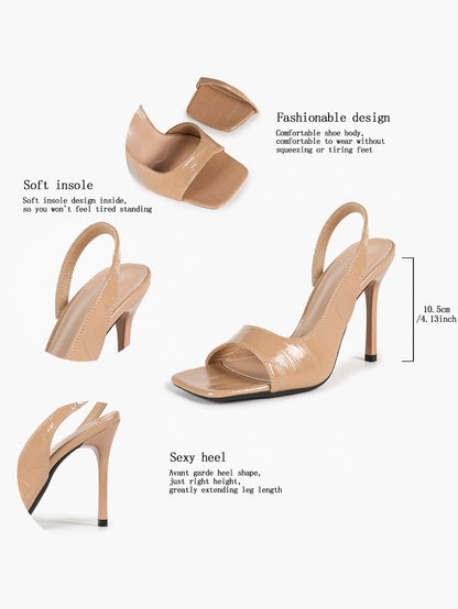 Women's Silver Metallic Open Square Toe Stiletto Slingback Sandals Single Band Party Club Shoes