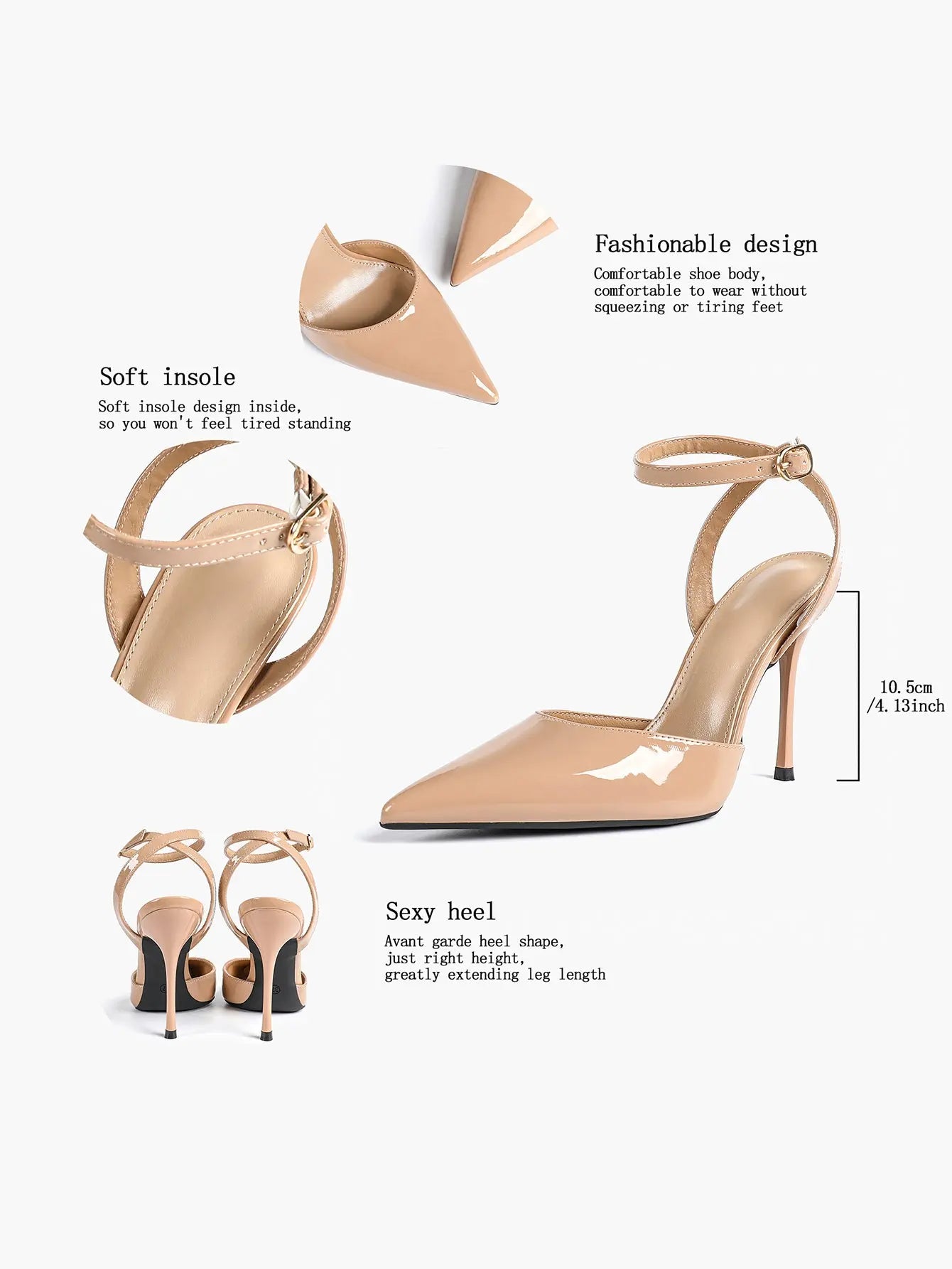Women's Leather 4.13 INCH High-Heel Stiletto Pointed Toe Slingback Stiletto Heels for Elegant Scene YISHIFAN