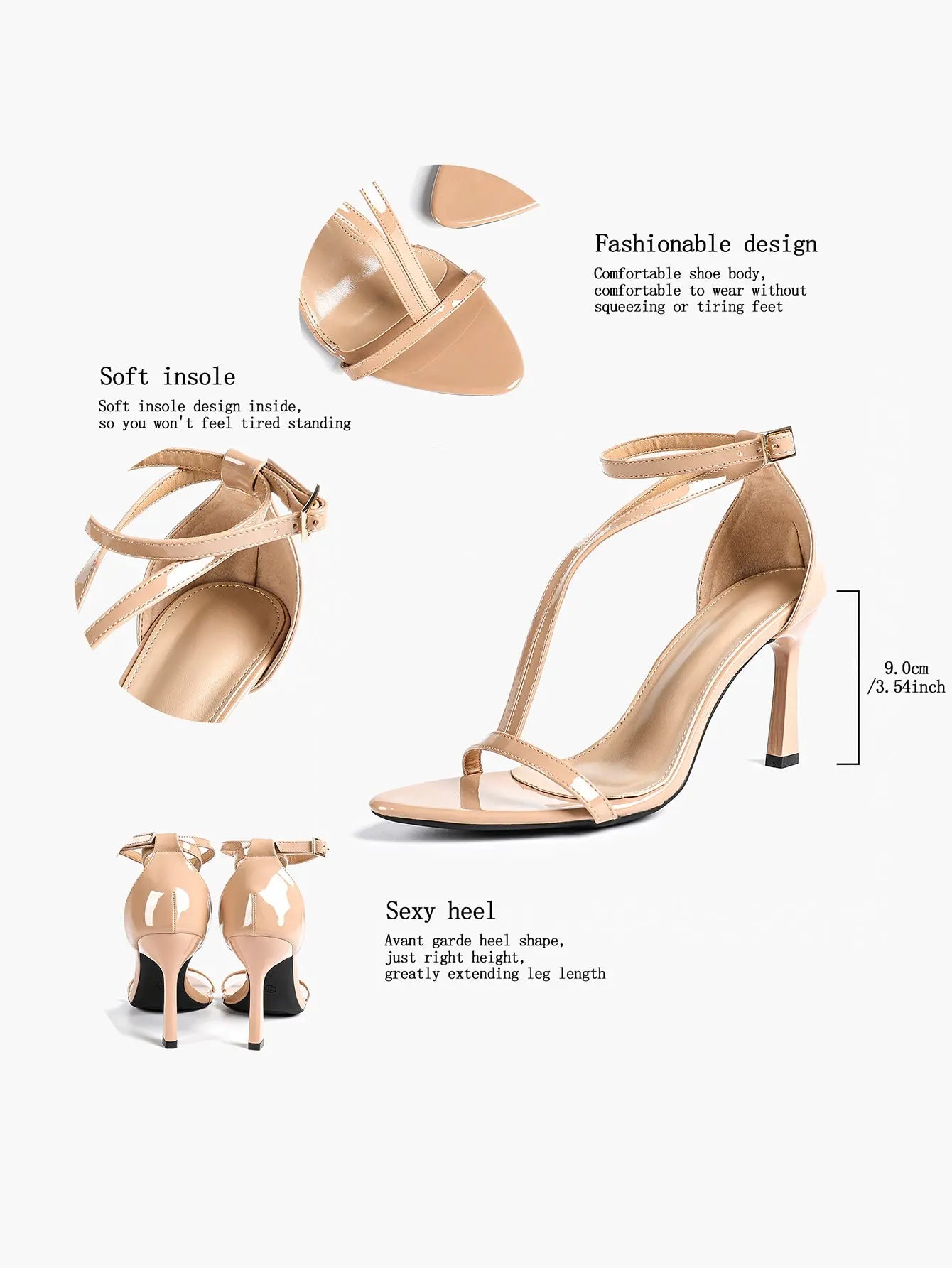 Women's Pointed Toe High-Heel Sandals Y-Strap Adjustable Ankle Strap Wedding Party Shoes YISHIFAN