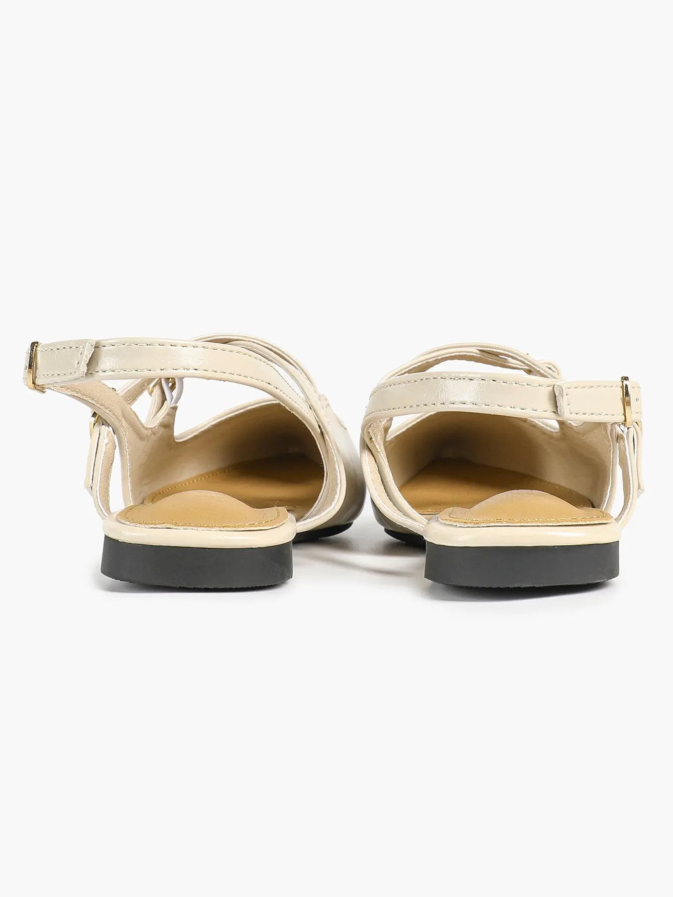 Women's Ivory Leather Ballet Flats Roman Cross Strap Closed Toe Pointed Flats for Work Party Dress Shoes YISHIFAN