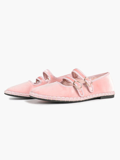 Women's Pink Suede Ballet Flats with Double Gold Buckle Cloud Comfort Insole for Casual Chic Everyday Shoes YISHIFAN
