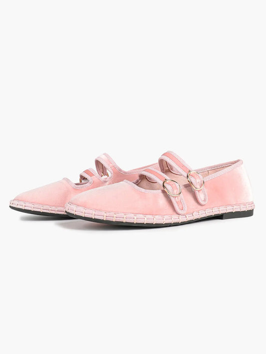Women's Pink Suede Ballet Flats with Double Gold Buckle Cloud Comfort Insole for Casual Chic Everyday Shoes YISHIFAN