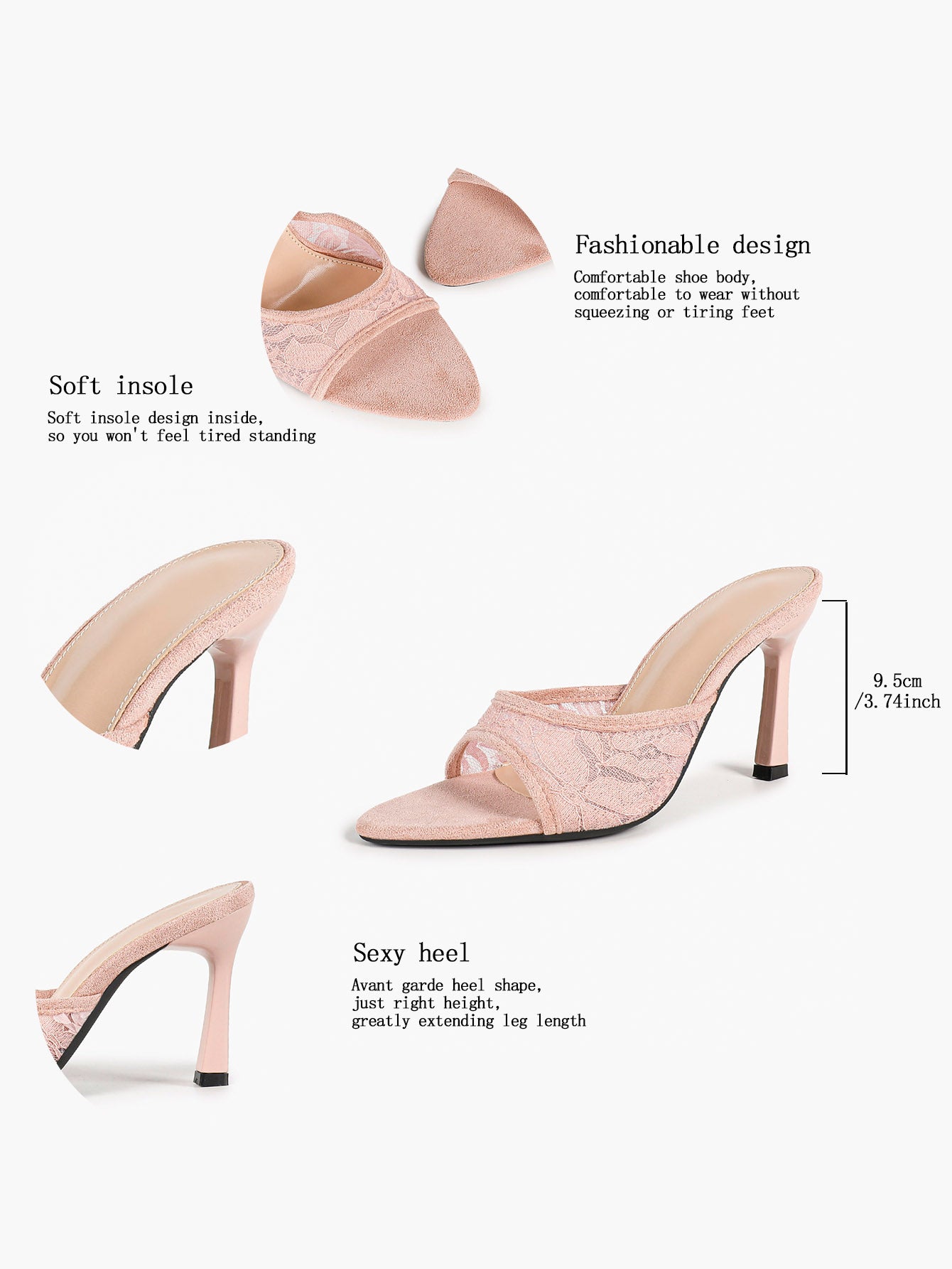 Women's Apricot Suede Trim Mesh Pointed Toe Stiletto Mules Slip-On Chic Office Shoes