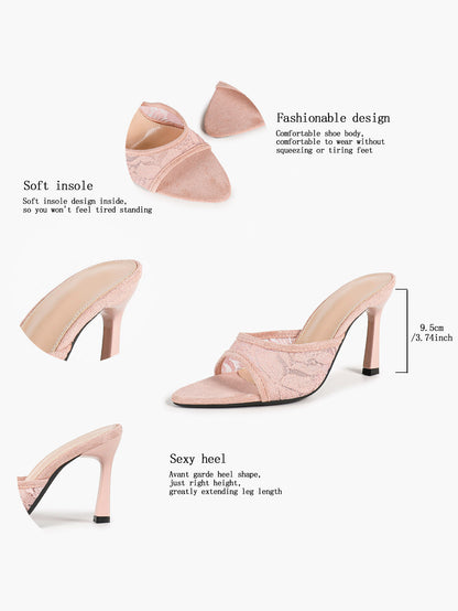 Women's Apricot Suede Trim Mesh Pointed Toe Stiletto Mules Slip-On Chic Office Shoes