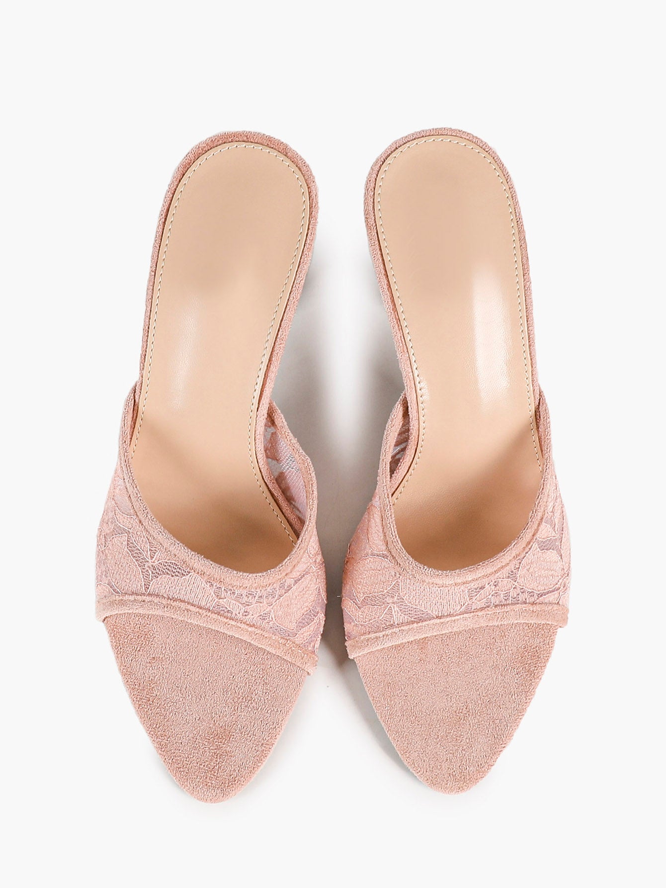 Women's Apricot Suede Trim Mesh Pointed Toe Stiletto Mules Slip-On Chic Office Shoes