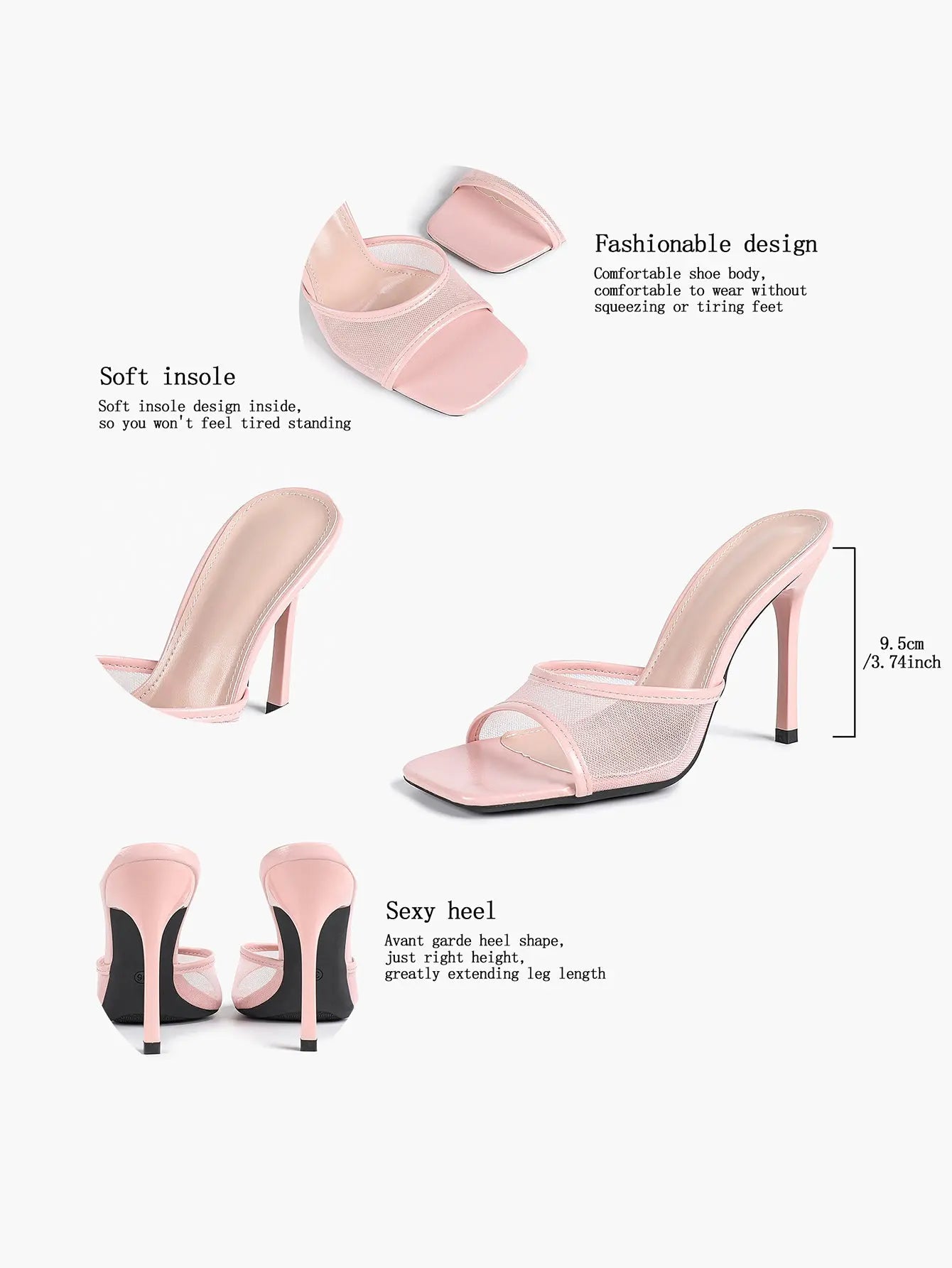 Women's Kitten Heels with Open Toe Square  Stiletto Sandals Slip On Mesh Mule Heels for Wedding Party YISHIFAN