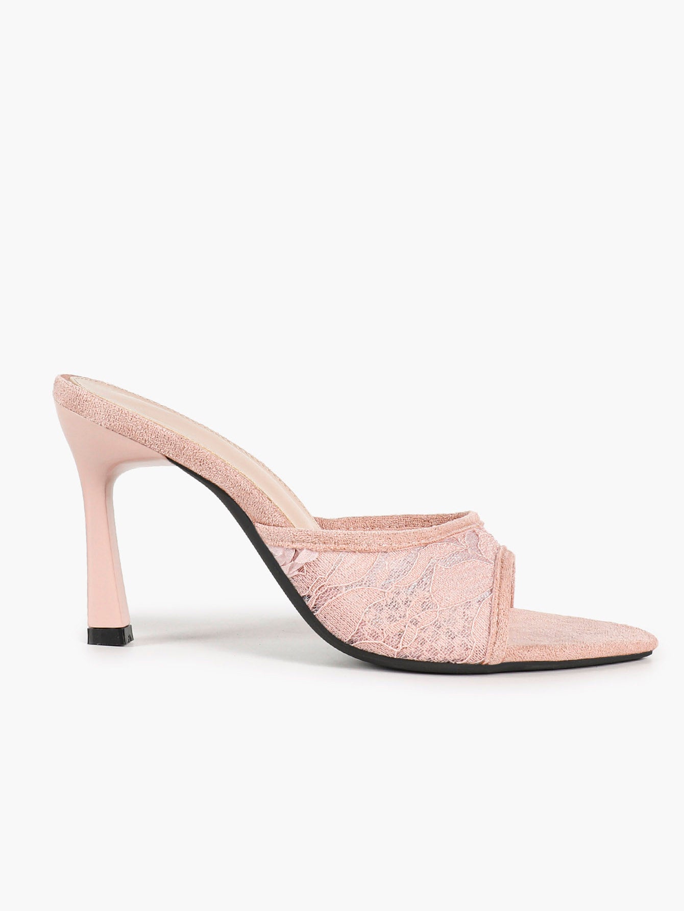 Women's Apricot Suede Trim Mesh Pointed Toe Stiletto Mules Slip-On Chic Office Shoes