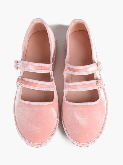 Women's Pink Suede Ballet Flats with Double Gold Buckle Cloud Comfort Insole for Casual Chic Everyday Shoes YISHIFAN