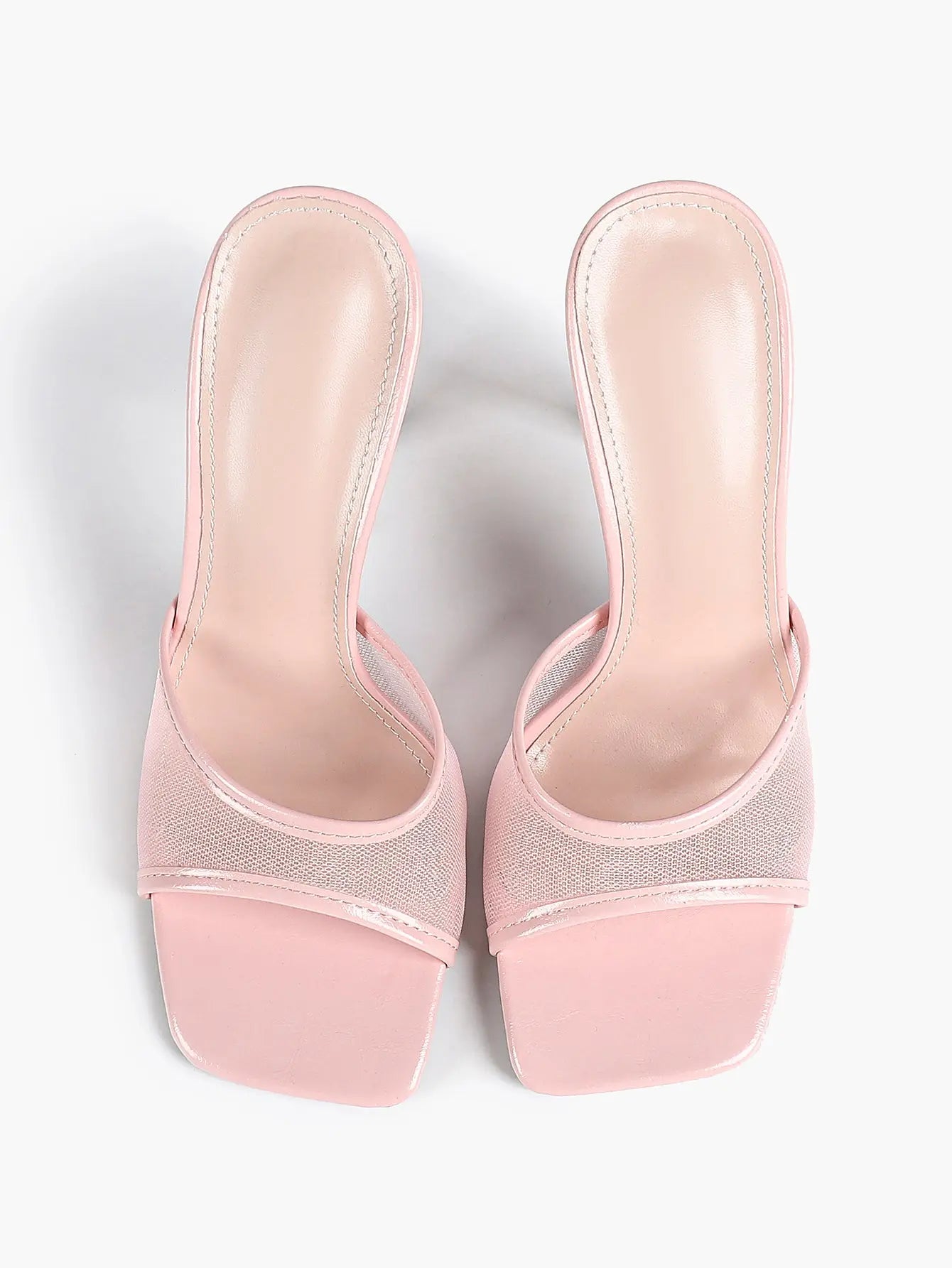 Women's Kitten Heels with Open Toe Square  Stiletto Sandals Slip On Mesh Mule Heels for Wedding Party YISHIFAN