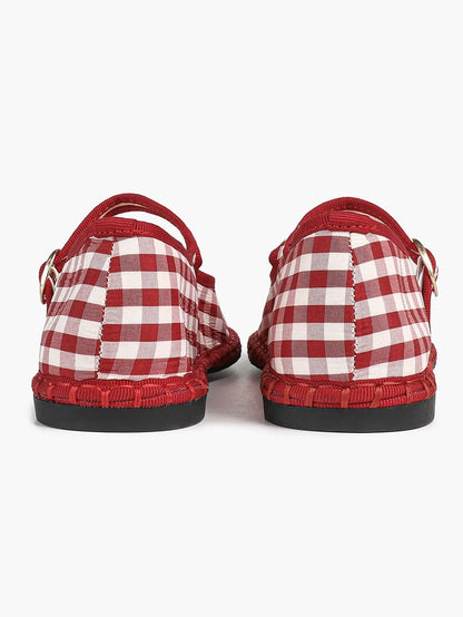 Black-White Grid Mary Jane Flats: Red Accents, Avant-Garde Heel & All-Day Retro Charm YISHIFAN