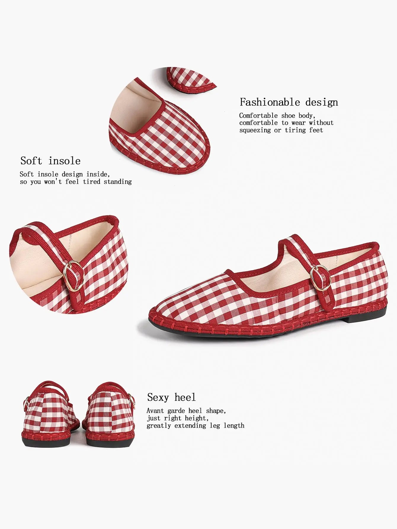 Black-White Grid Mary Jane Flats: Red Accents, Avant-Garde Heel & All-Day Retro Charm YISHIFAN