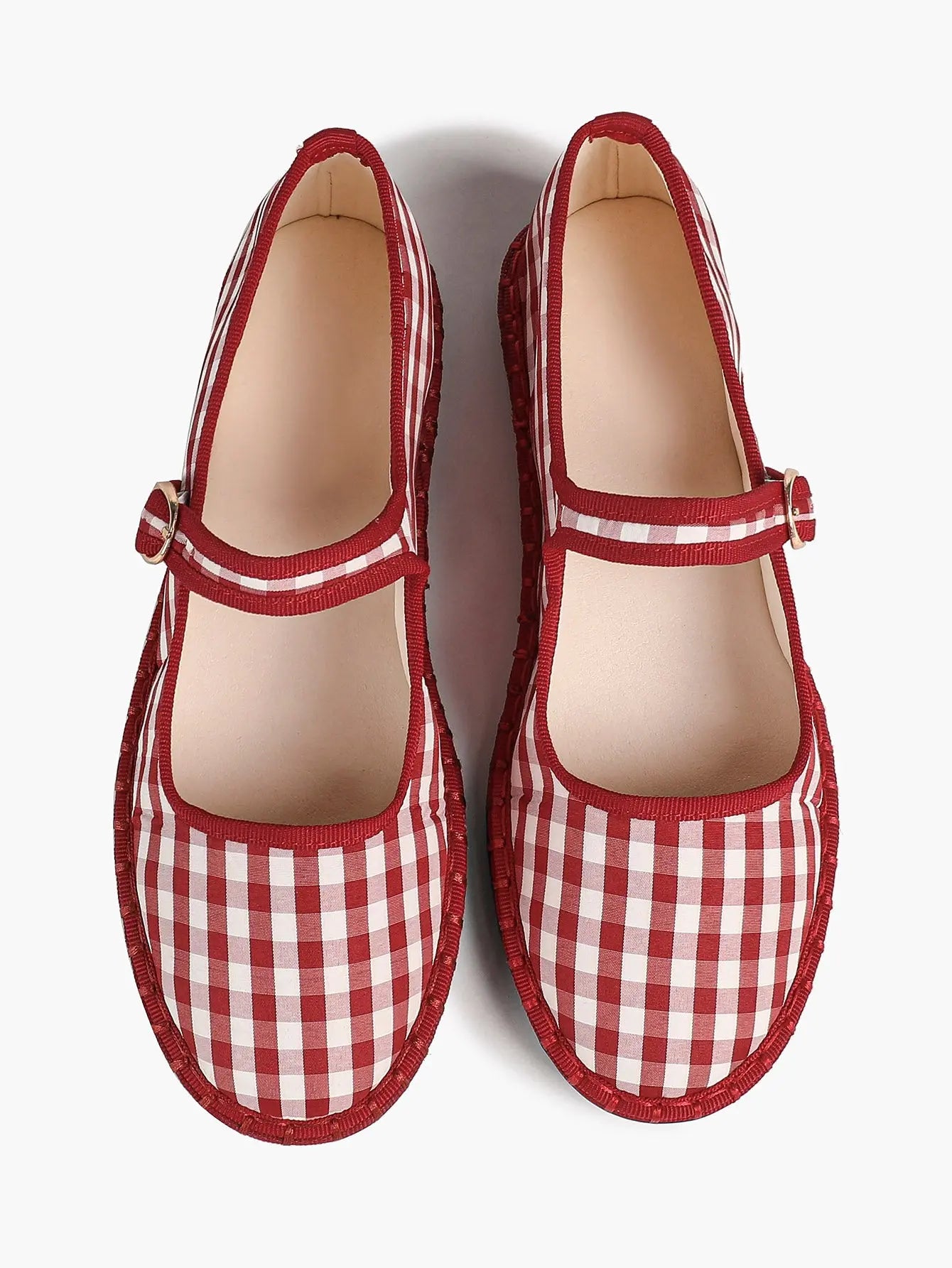 Black-White Grid Mary Jane Flats: Red Accents, Avant-Garde Heel & All-Day Retro Charm YISHIFAN