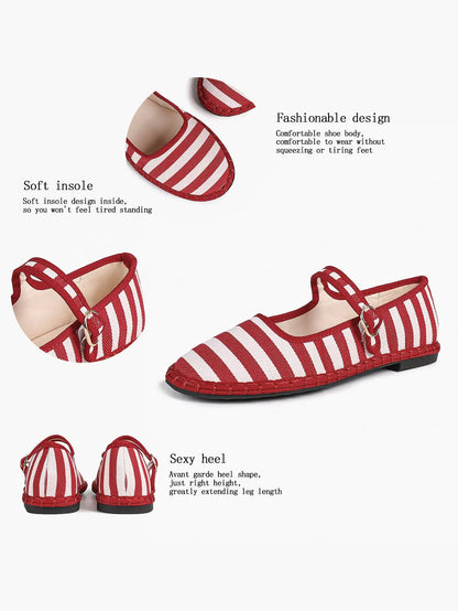 Black-White Grid Mary Jane Flats: Red Accents, Avant-Garde Heel & All-Day Retro Charm YISHIFAN