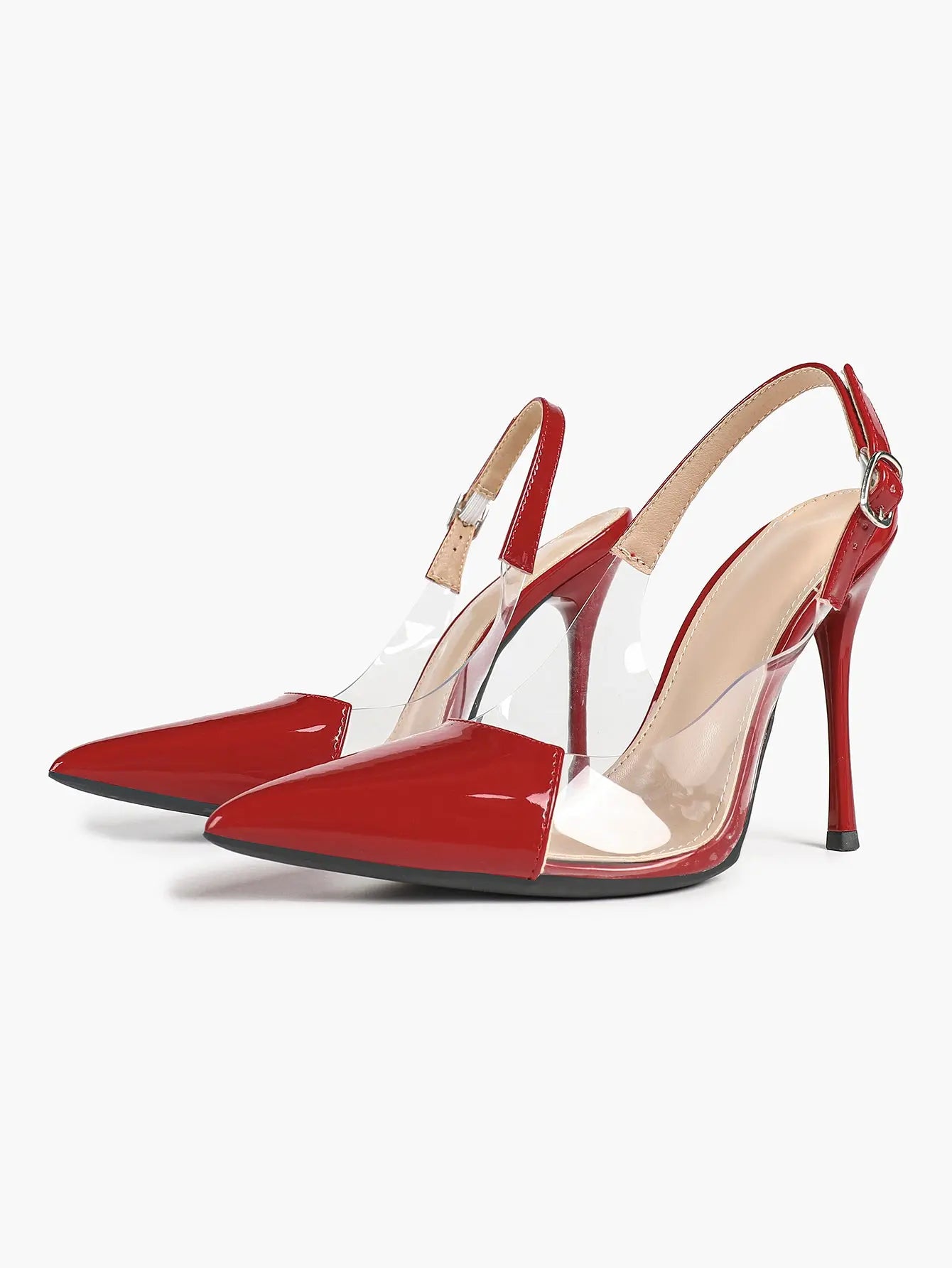 Women's Closed Pointed Toe Transparents Edge Stiletto Heel for Party Formal Dress Shoes YISHIFAN