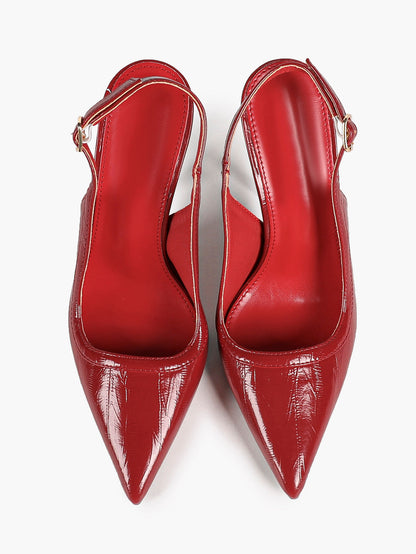Women's Red Patent Croc Print Pointed Toe Slingback Stilettos Ankle Strap Closed Toe Heels Chic Date Night Shoes