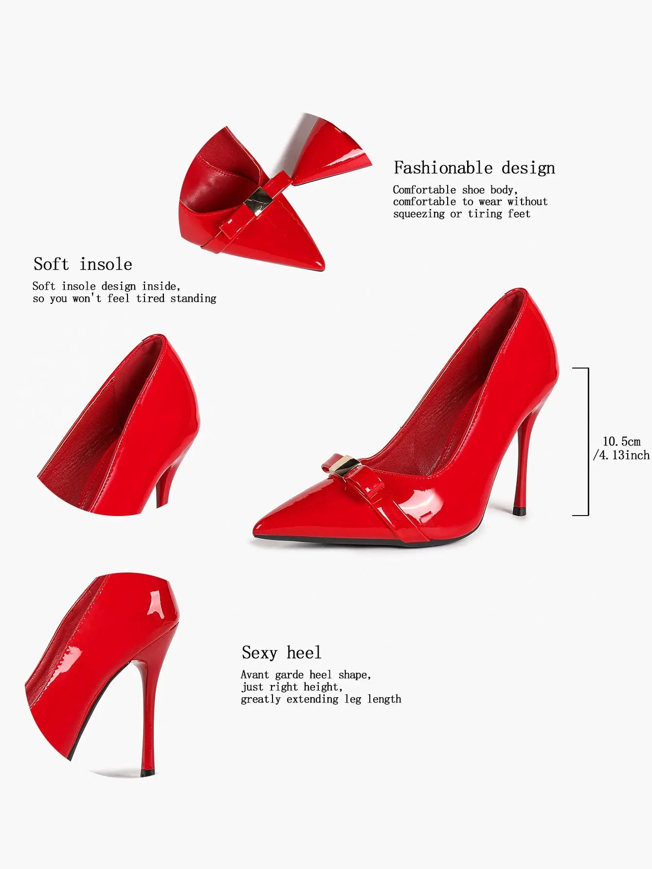 Red Pointed Toe Stiletto Pumps 10.5CM Bow Dress High Heels Slip On Shoes YISHIFAN
