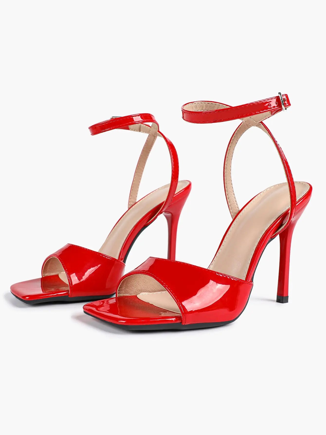 Women's Stiletto Heels 4.13 Inch Square Toe Ankle Strap Sandals Wedding Party Office Dress Shoes YISHIFAN
