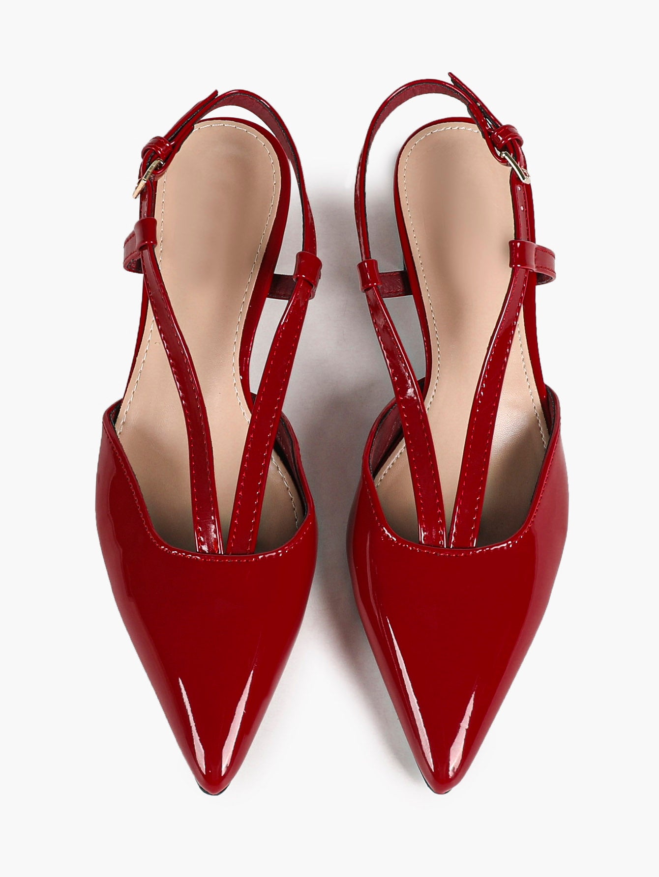 Red Patent Double-Strap Slingback Pumps with Comfortable Block Heel