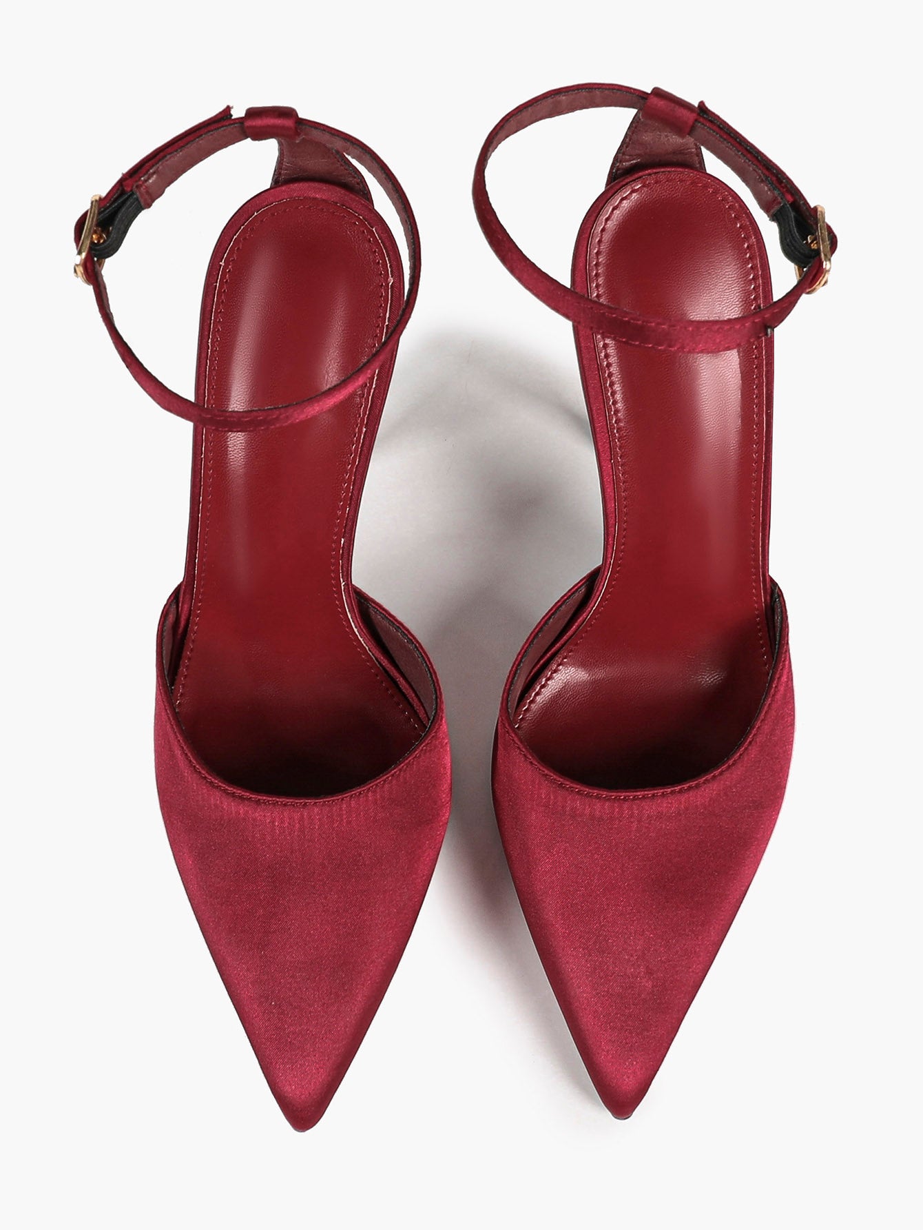 Women's Burgundy Velvet Pointed Toe Slingback Stilettos Ankle Buckle Strap-Free Upper Heels Chic Daily Wear Shoes