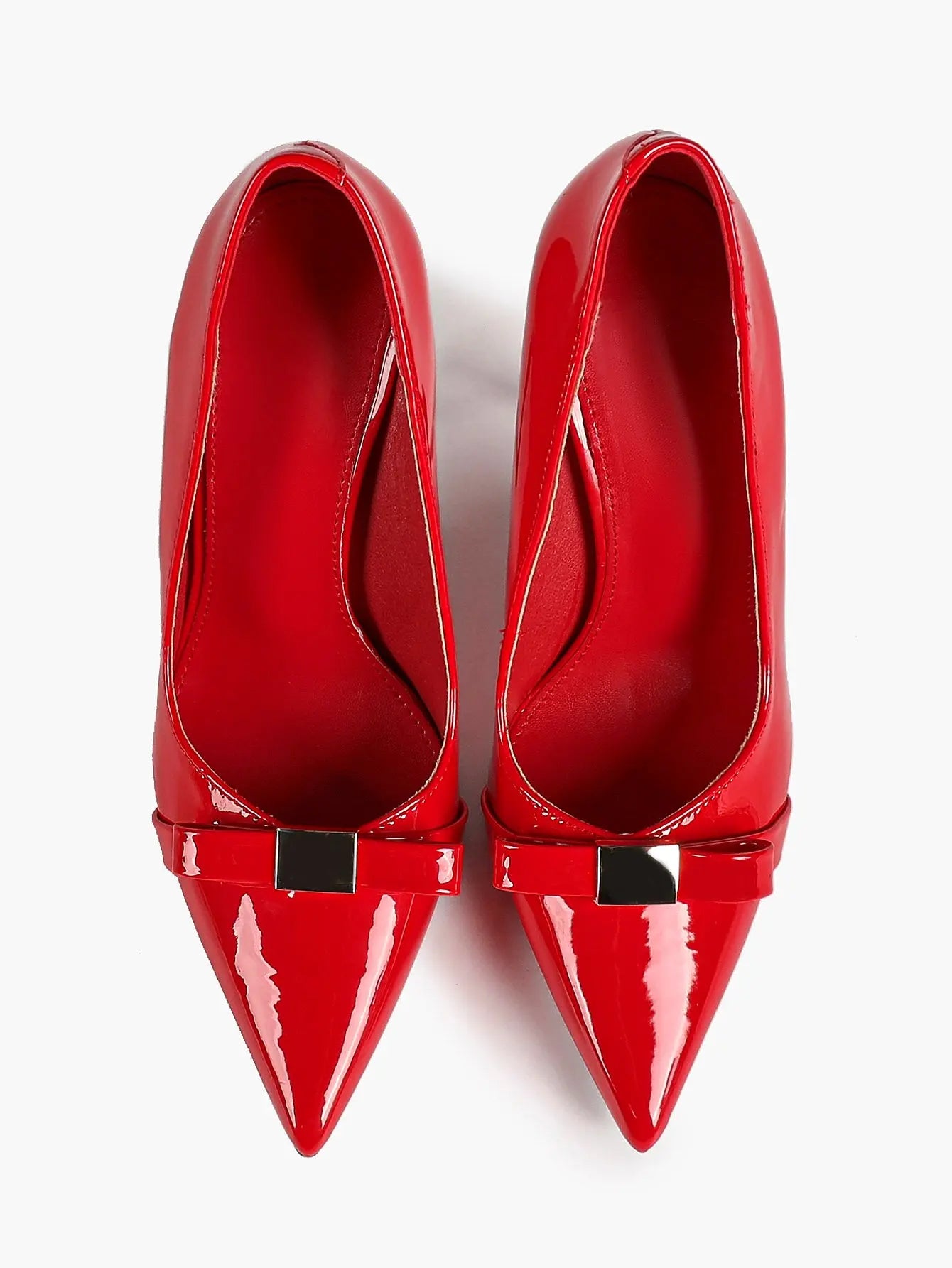 Red Pointed Toe Stiletto Pumps 10.5CM Bow Dress High Heels Slip On Shoes YISHIFAN