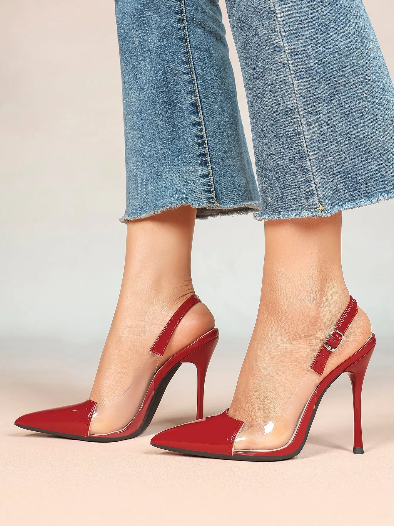 Women's Closed Pointed Toe Transparents Edge Stiletto Heel for Party Formal Dress Shoes YISHIFAN