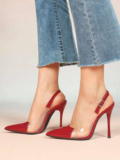 Women's Closed Pointed Toe Transparents Edge Stiletto Heel for Party Formal Dress Shoes YISHIFAN