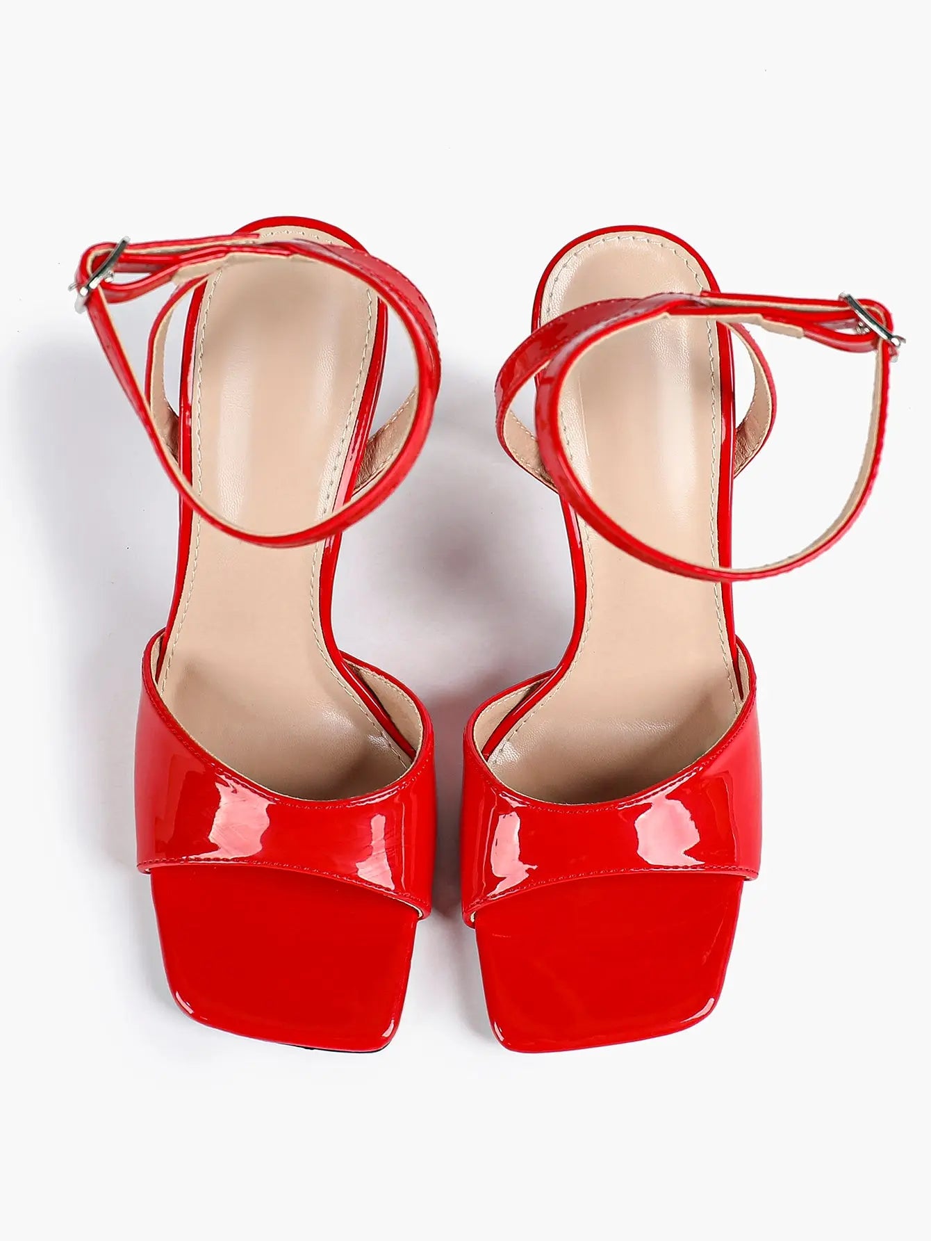 Women's Stiletto Heels 4.13 Inch Square Toe Ankle Strap Sandals Wedding Party Office Dress Shoes YISHIFAN