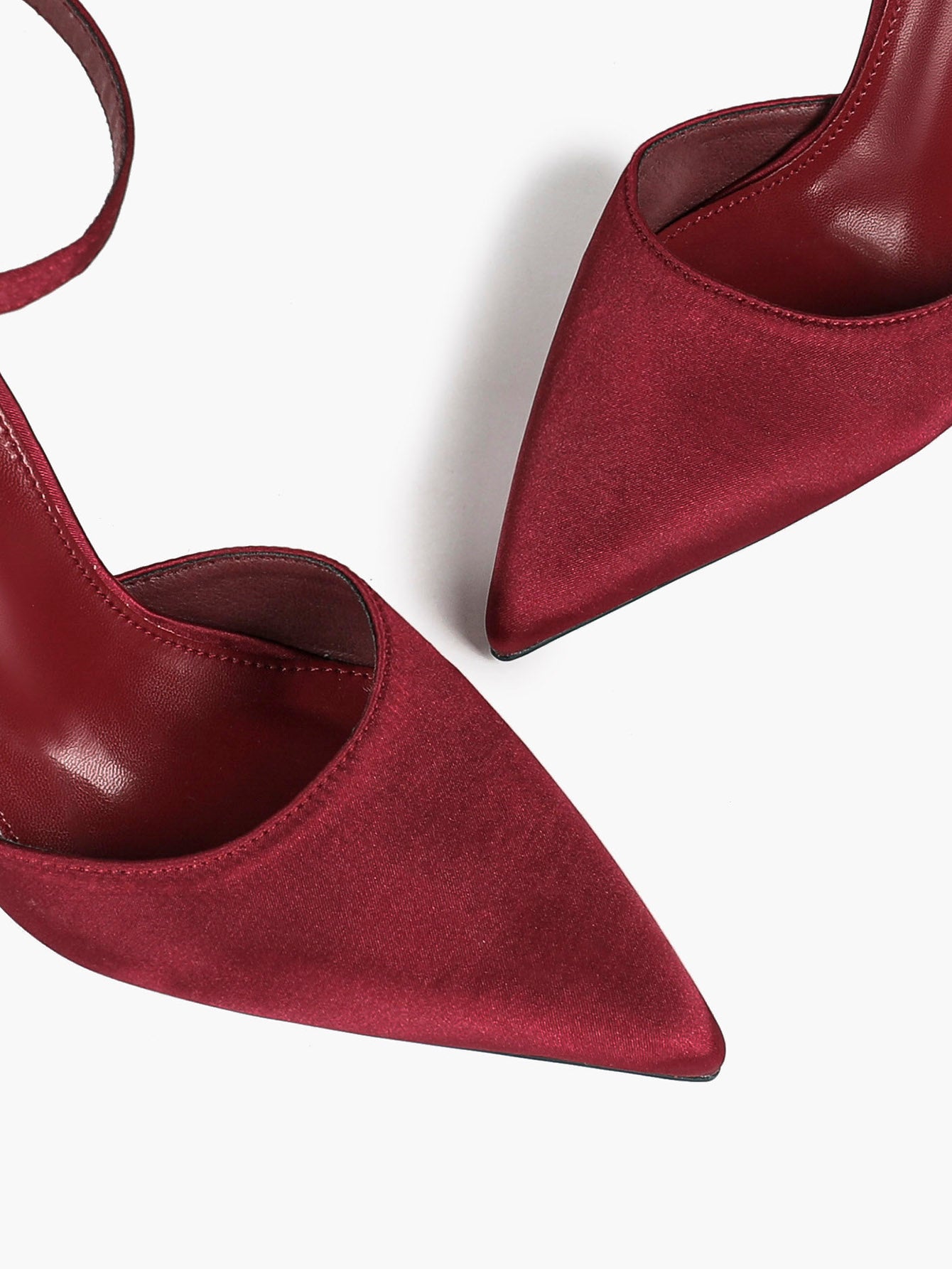 Women's Burgundy Velvet Pointed Toe Slingback Stilettos Ankle Buckle Strap-Free Upper Heels Chic Daily Wear Shoes