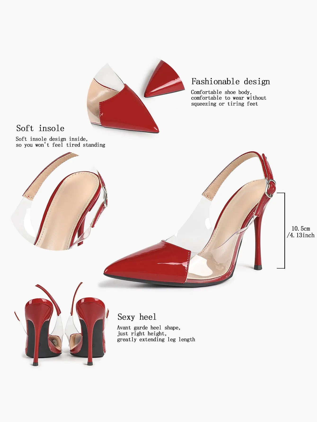 Women's Closed Pointed Toe Transparents Edge Stiletto Heel for Party Formal Dress Shoes YISHIFAN