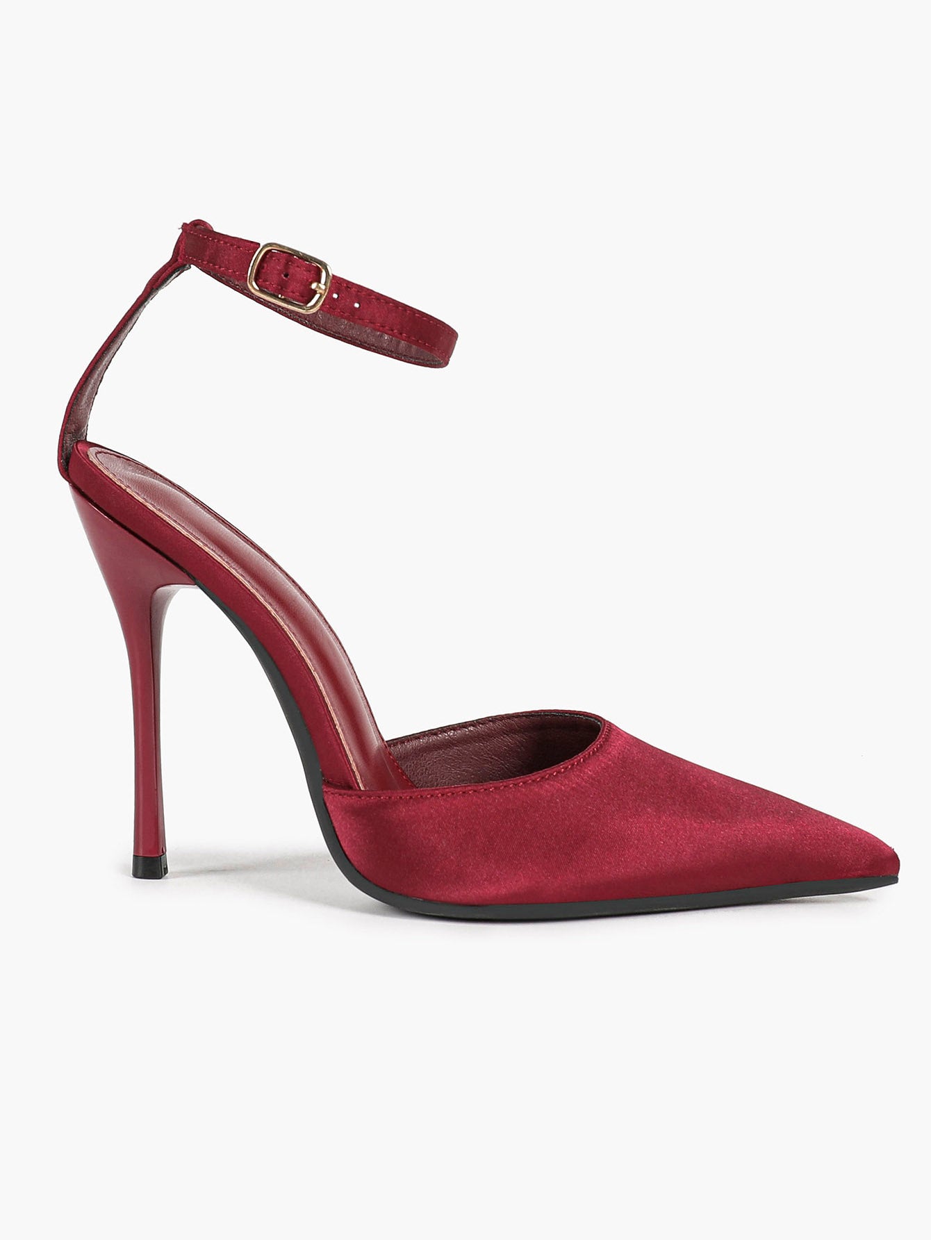 Women's Burgundy Velvet Pointed Toe Slingback Stilettos Ankle Buckle Strap-Free Upper Heels Chic Daily Wear Shoes
