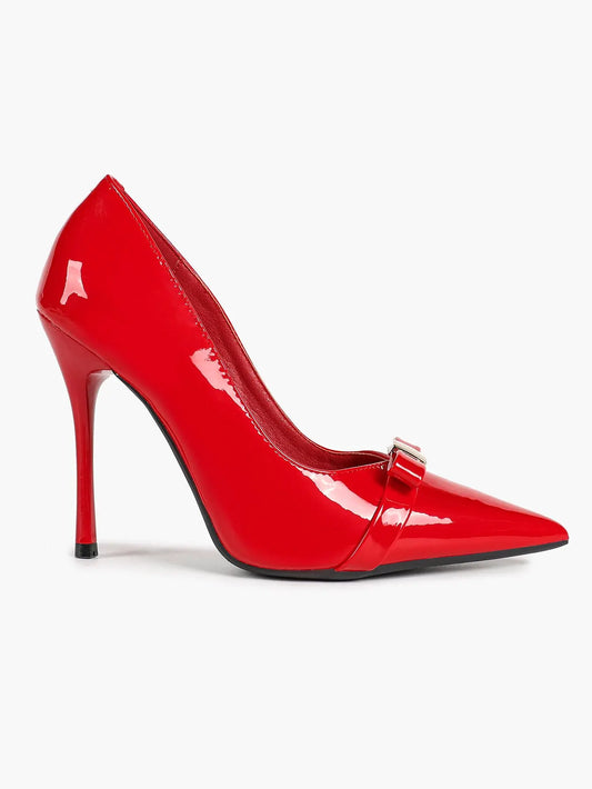 Red Pointed Toe Stiletto Pumps 10.5CM Bow Dress High Heels Slip On Shoes YISHIFAN