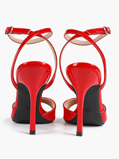 Women's Stiletto Heels 4.13 Inch Square Toe Ankle Strap Sandals Wedding Party Office Dress Shoes YISHIFAN