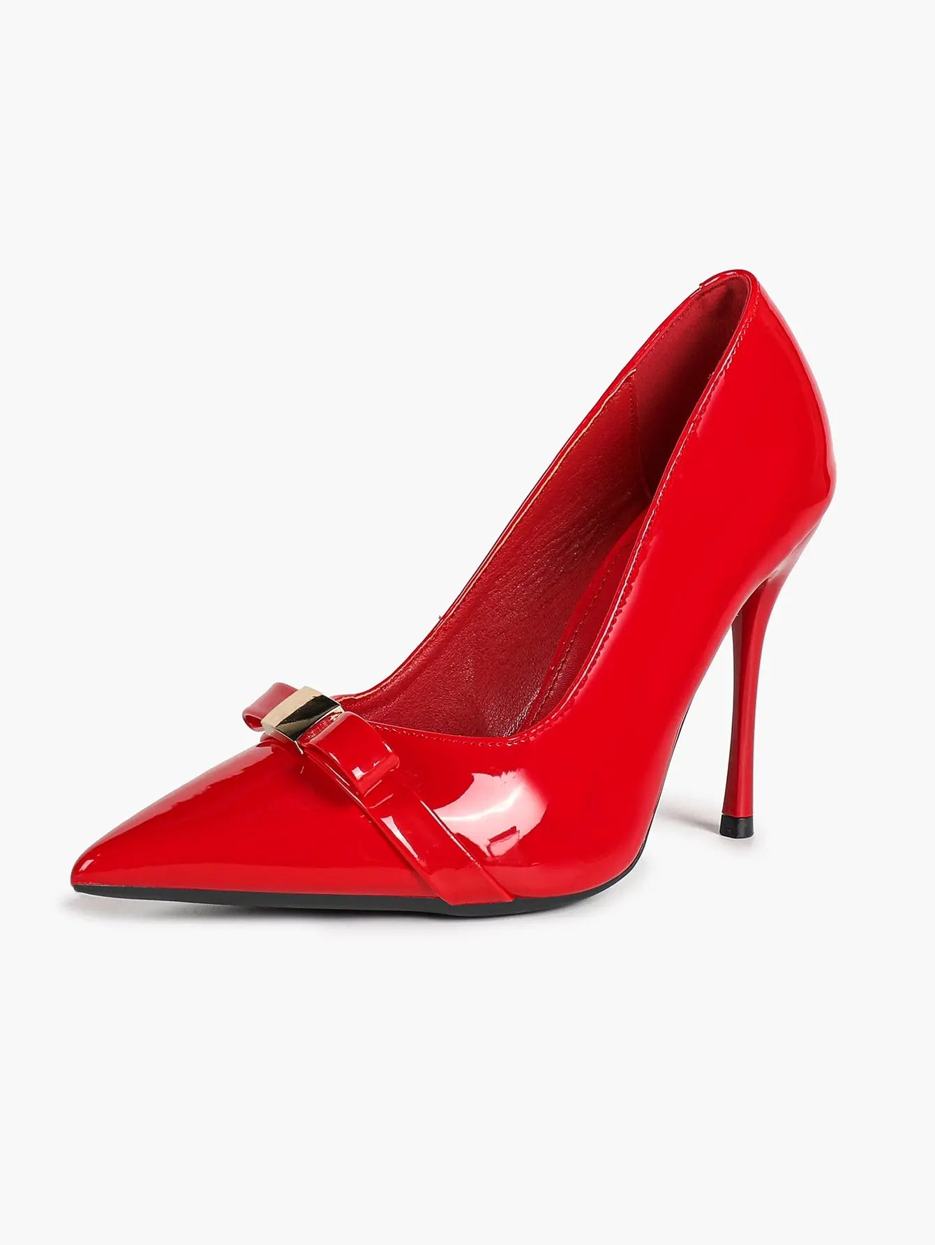Red Pointed Toe Stiletto Pumps 10.5CM Bow Dress High Heels Slip On Shoes YISHIFAN