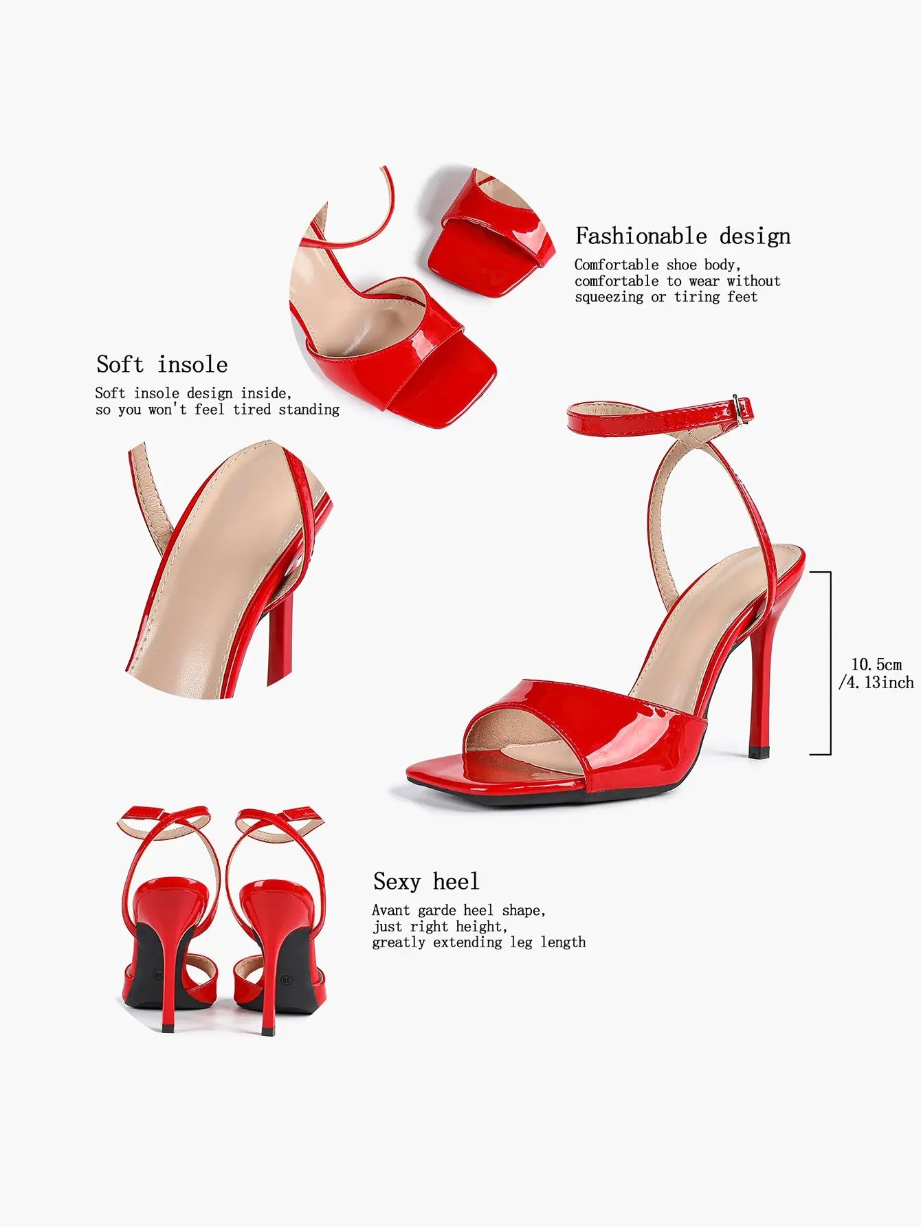 Women's Stiletto Heels 4.13 Inch Square Toe Ankle Strap Sandals Wedding Party Office Dress Shoes YISHIFAN