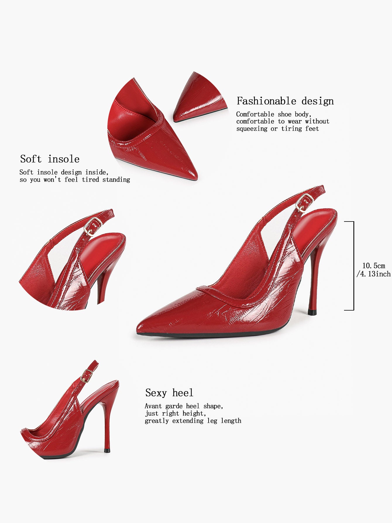 Women's Red Patent Croc Print Pointed Toe Slingback Stilettos Ankle Strap Closed Toe Heels Chic Date Night Shoes