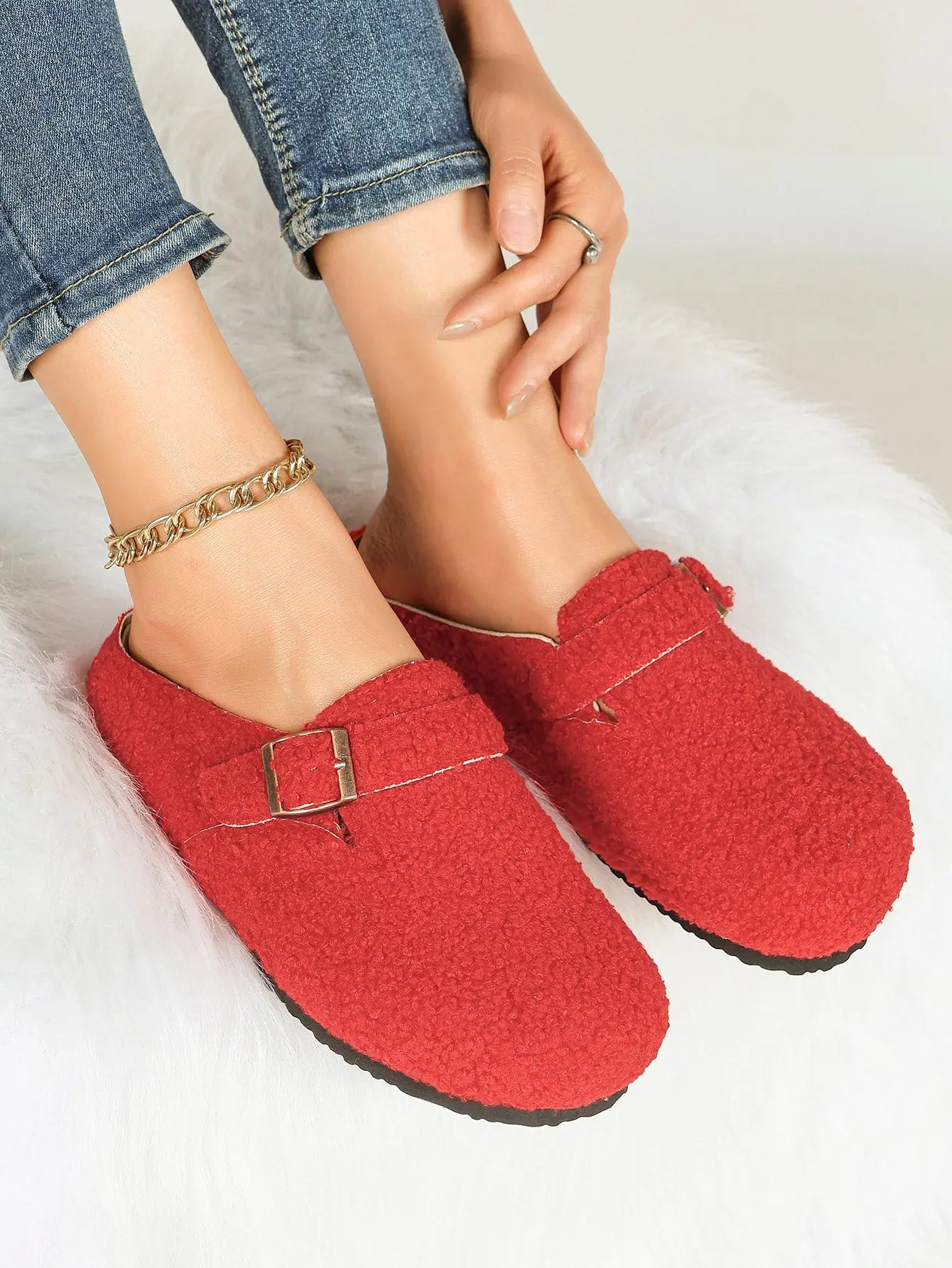 Black & White Tweed Fringe Boston Clogs – Women's Closed Toe Buckle Mule in Chanel-Style Fabric YISHIFAN