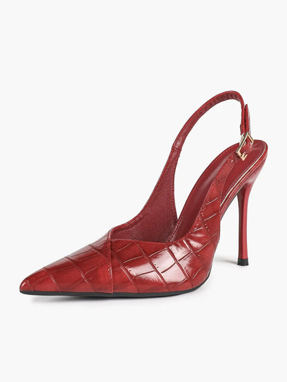 Vintage Luxe Reimagined: Deep Green Pointed Slingbacks with Croc Texture & All-Day Soft Insole YISHIFAN