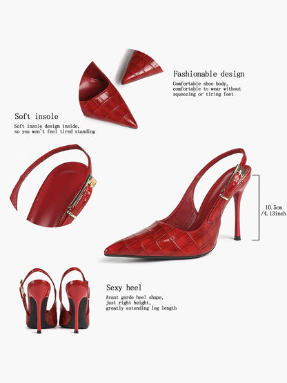 Women's Green Stone High-Heel Sandals Pointed Toe Slingback Stiletto Heels Wedding Party Evening Dress Shoes YISHIFAN