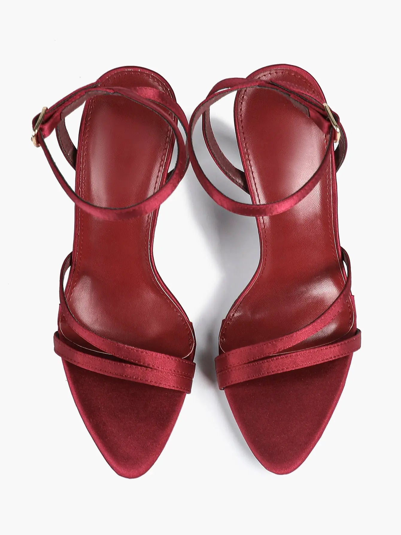 Women's Red Satin High-Heel Sandals Pointed Toe Strap Stiletto Heels for Wedding Party YISHIFAN