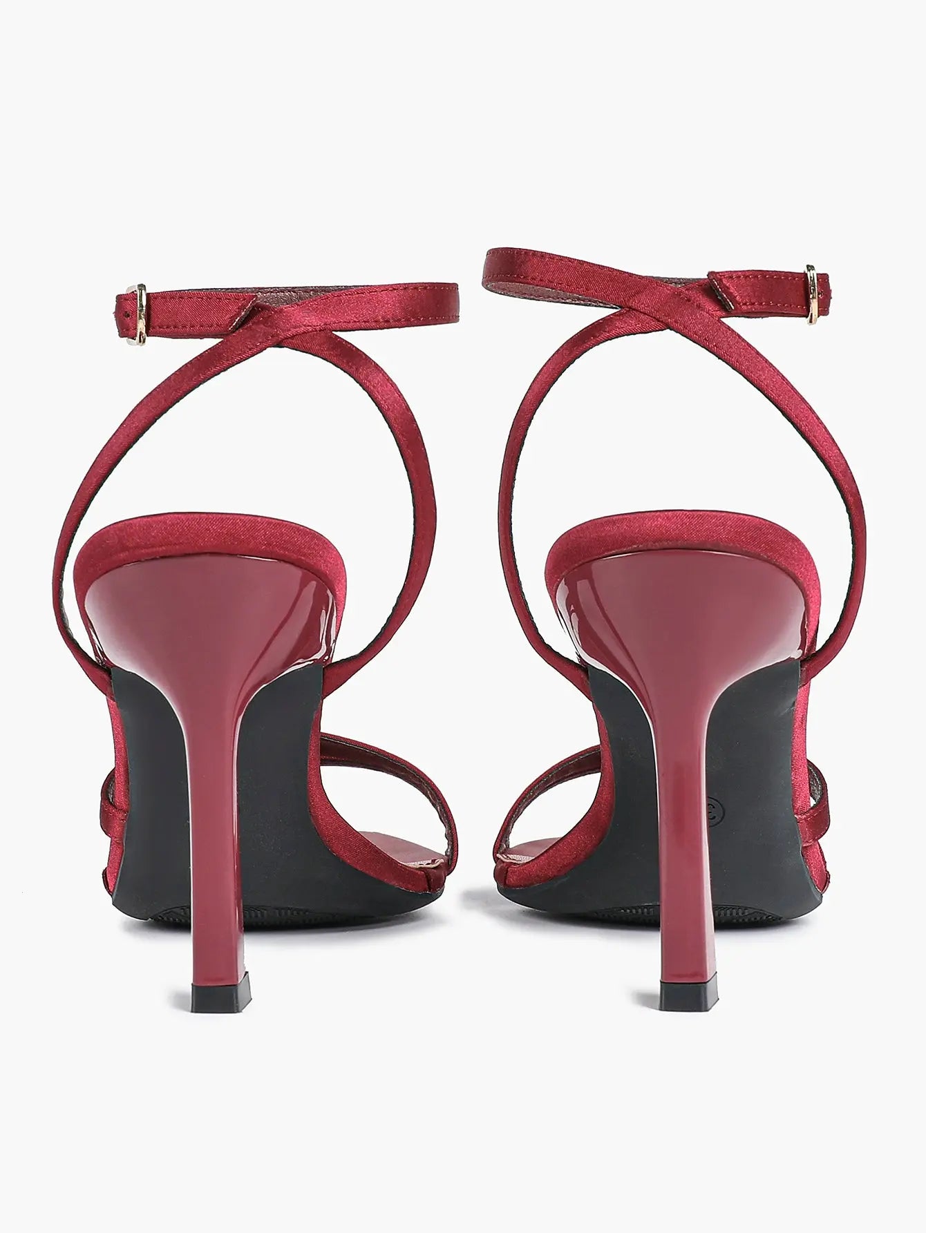 Women's Red Satin High-Heel Sandals Pointed Toe Strap Stiletto Heels for Wedding Party YISHIFAN