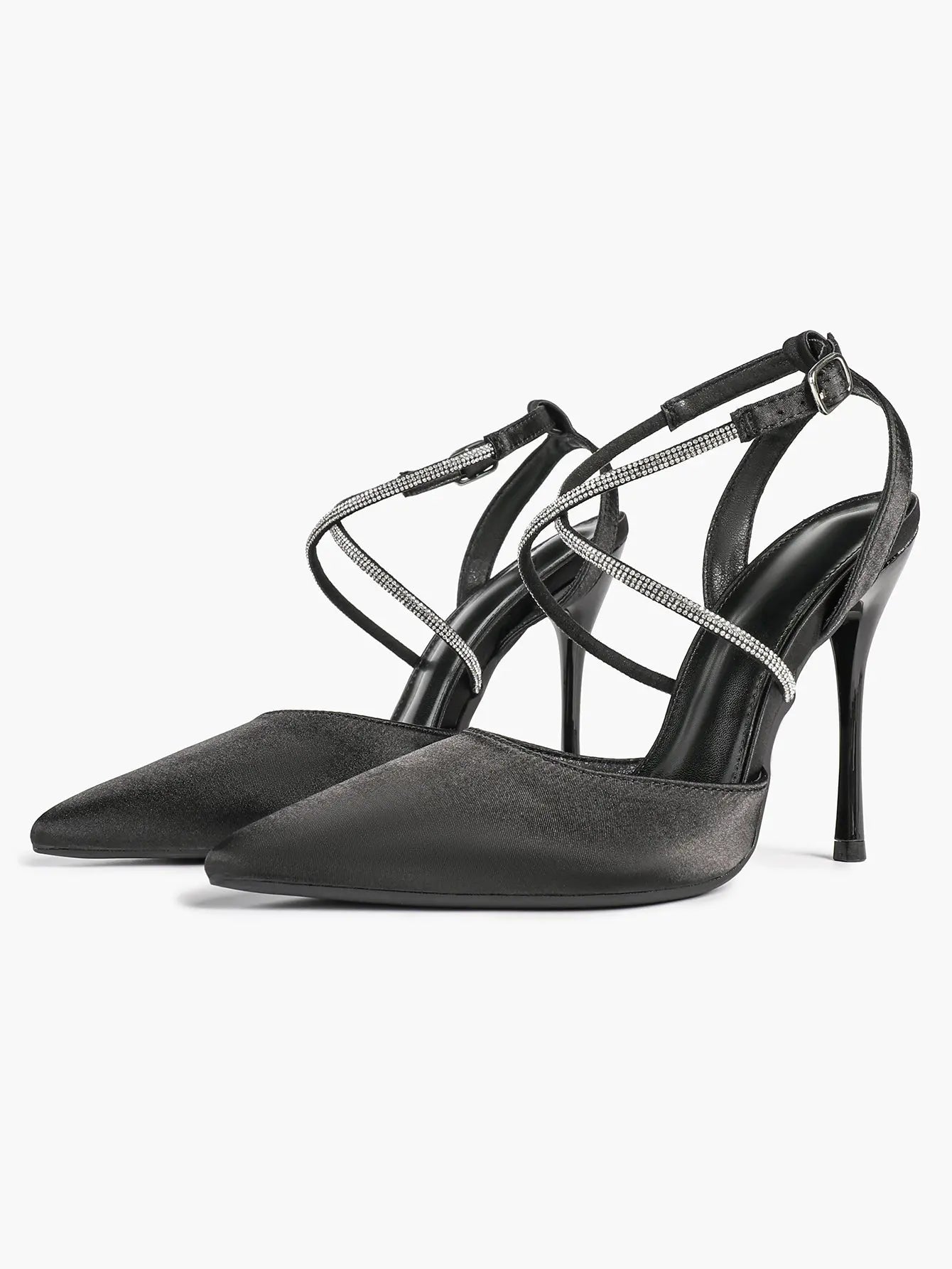 Women's Black Suede Pointed Closed Toe Open Back Stiletto Sandals Cross Strap High Heel Party Dress Shoes YISHIFAN