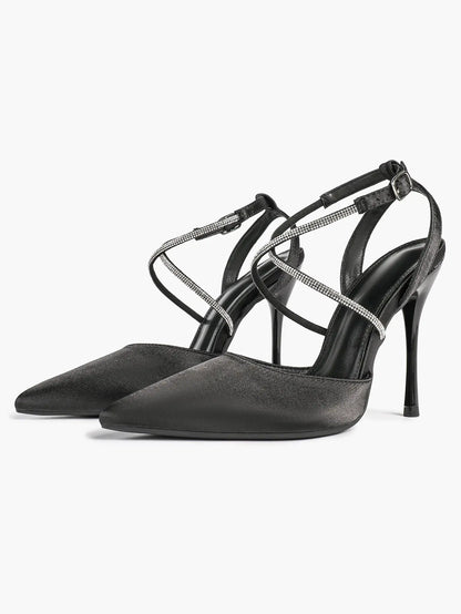 Women's Black Suede Pointed Closed Toe Open Back Stiletto Sandals Cross Strap High Heel Party Dress Shoes YISHIFAN