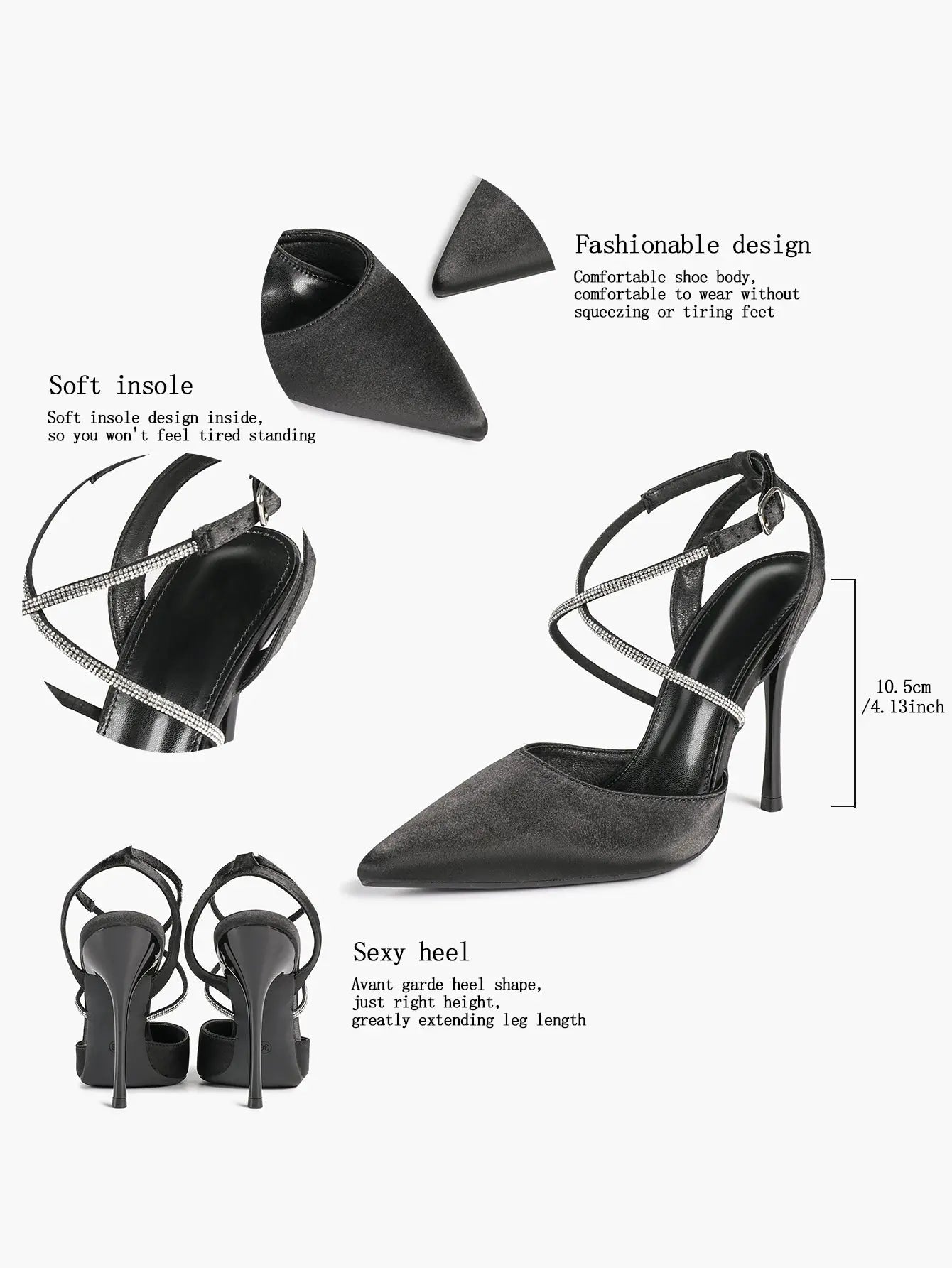Women's Black Suede Pointed Closed Toe Open Back Stiletto Sandals Cross Strap High Heel Party Dress Shoes YISHIFAN