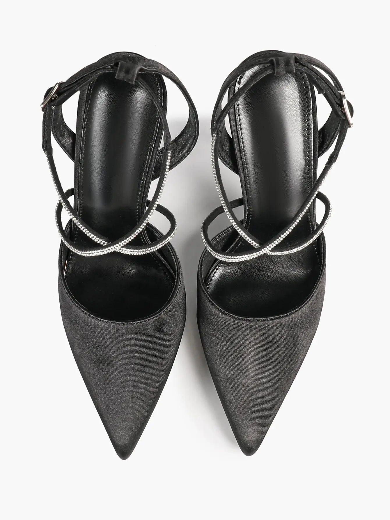 Women's Black Suede Pointed Closed Toe Open Back Stiletto Sandals Cross Strap High Heel Party Dress Shoes YISHIFAN