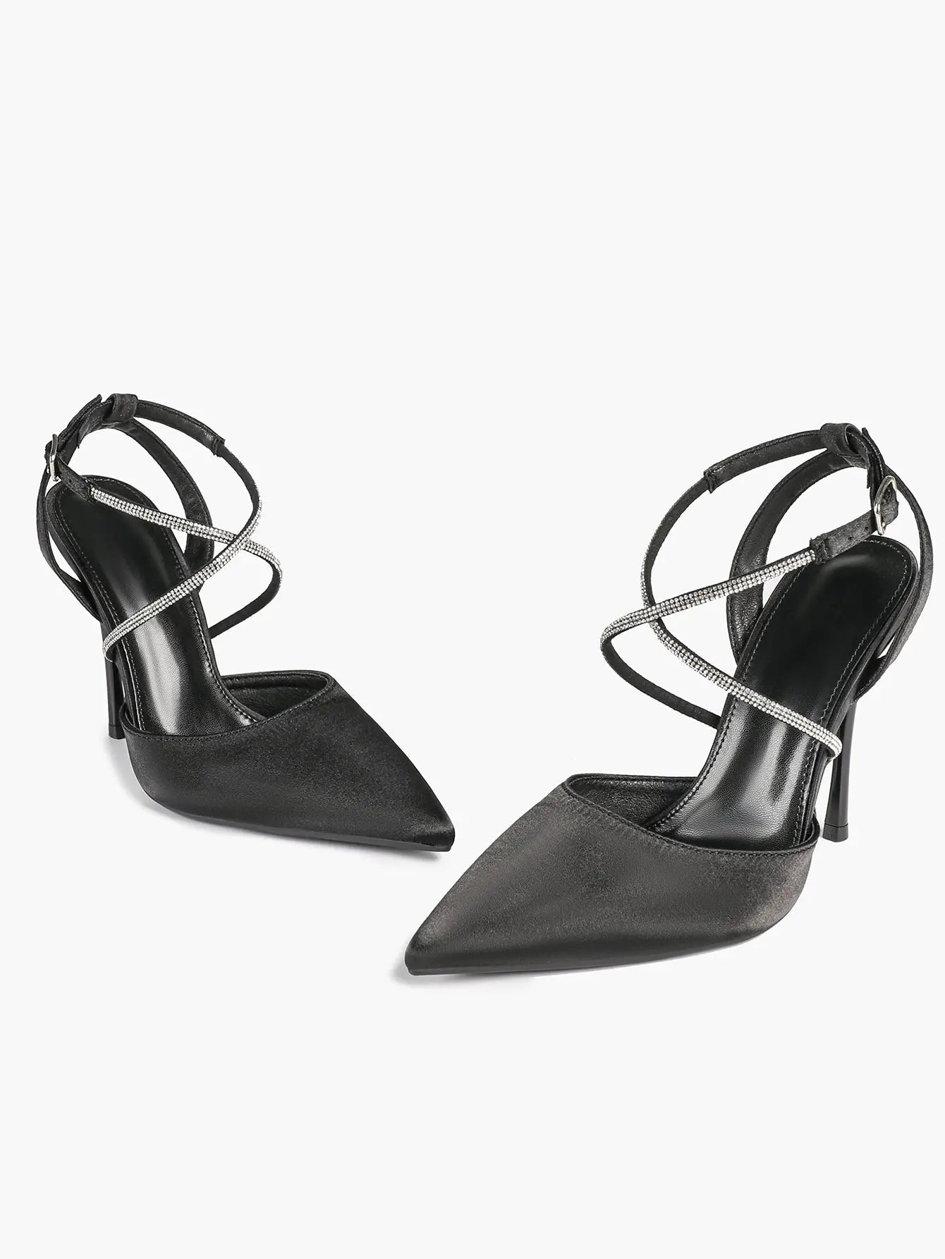 Women's Black Suede Pointed Closed Toe Open Back Stiletto Sandals Cross Strap High Heel Party Dress Shoes YISHIFAN